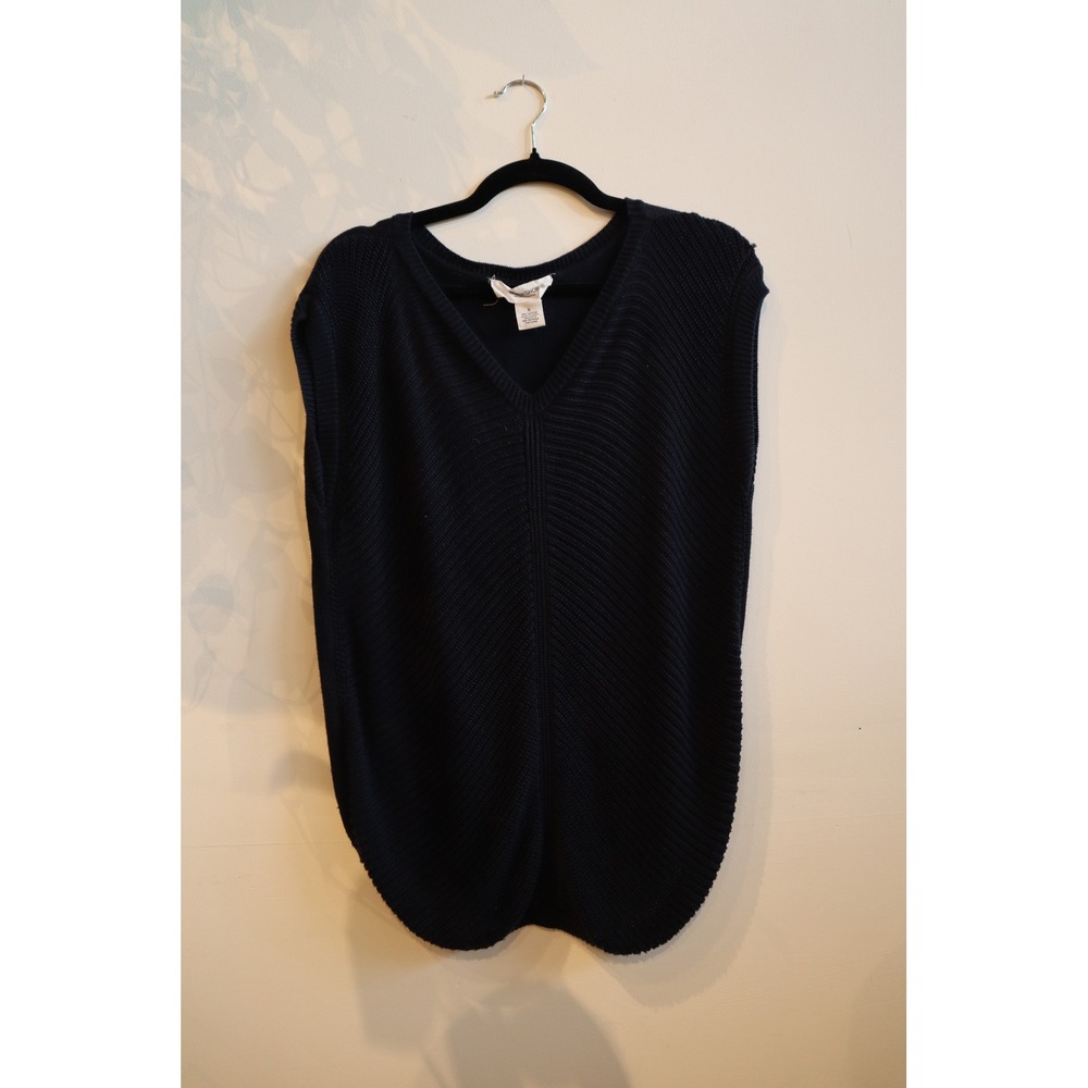 Workshop Republic Clothing Navy Blue V-Neck Knit Sweater Vest Tulip Hem Small